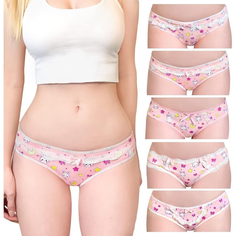 🆕 Women Pink Ladies Soft Cotton Underwear Comfortable Hipster 5Pack Panties Set